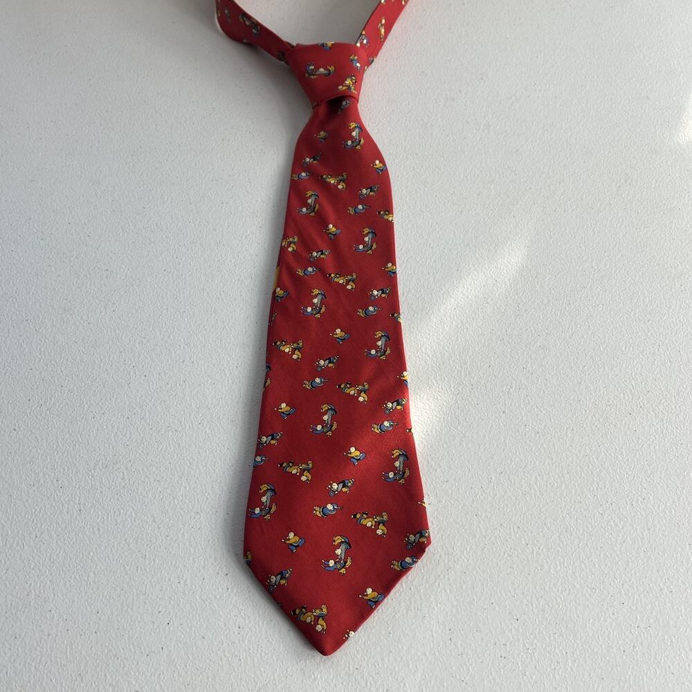 Salvatore Ferragamo Red Silk Necktie 58" Red Art Motif Made In Italy